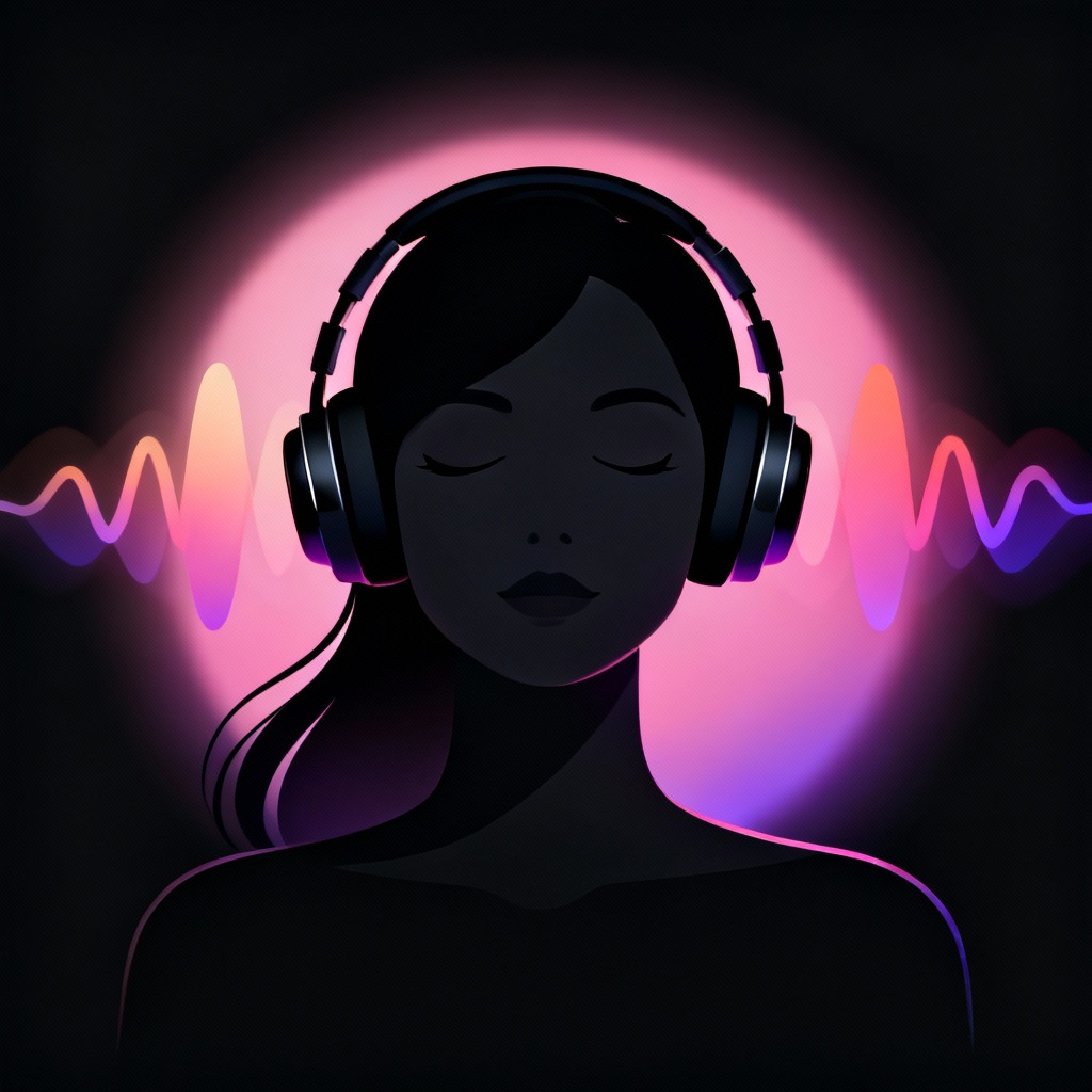 Female silhouette with headphones