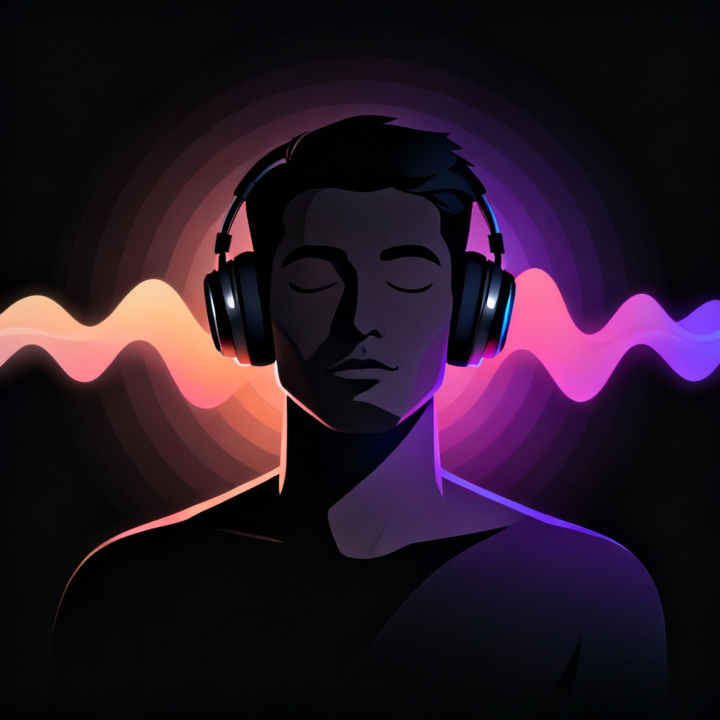 Male silhouette with headphones